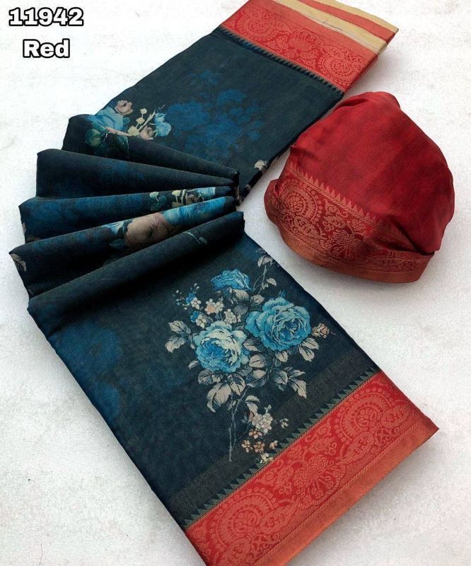 Floral digital print  silk saree