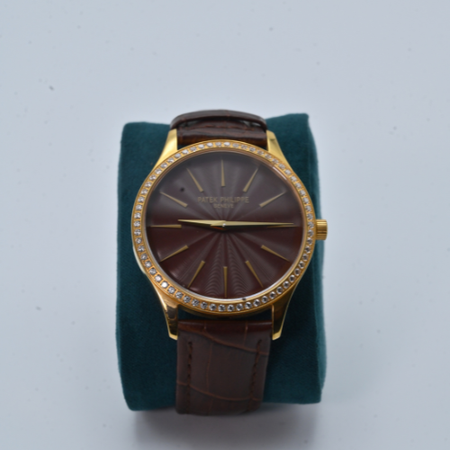 Patek Philippe Gold & Diamond Bezel Dress Watch – Timeless Elegance Browen Dial and Leather Straps