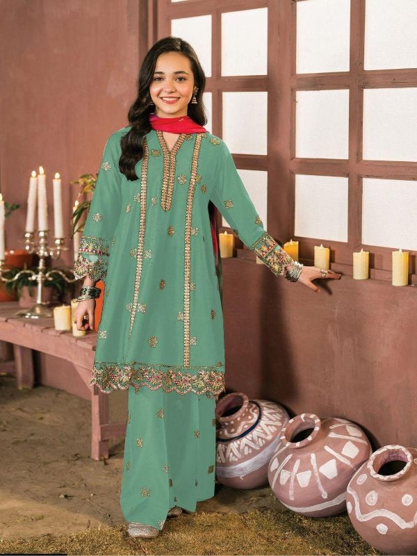 2 Pcs Girl's Cotton Embroidered Kurta And Pajama