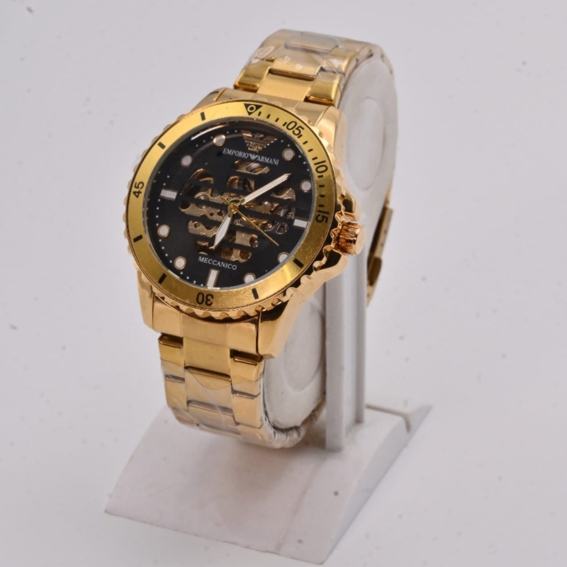 High Quality Emporio Armani Gold-Plated Skeleton Men Watch with Stylis Black Dial Men Watch , Stunning Timepiece Men Watch