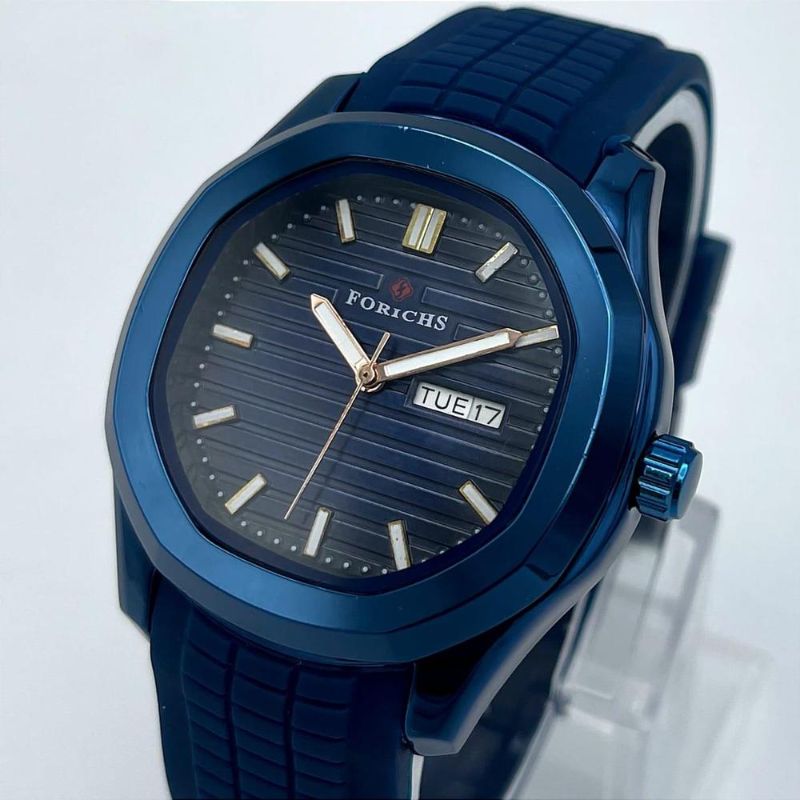 Men’s Stainless Steel Quartz Analogue Watch with Rubber Strap – Water Resistant & Gift Box Included