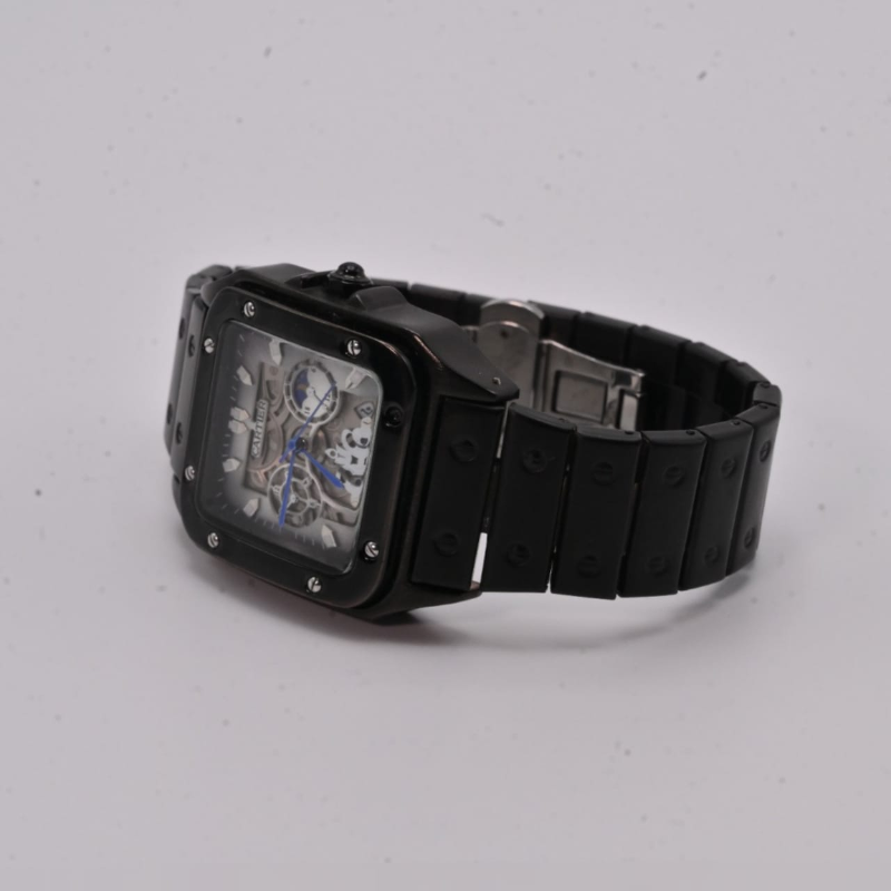Cartier Santos Skeleton Bold Black Edition Men's Watch- Men's Luxury & Modern Watch | Stainless Steel Case Mens Watch