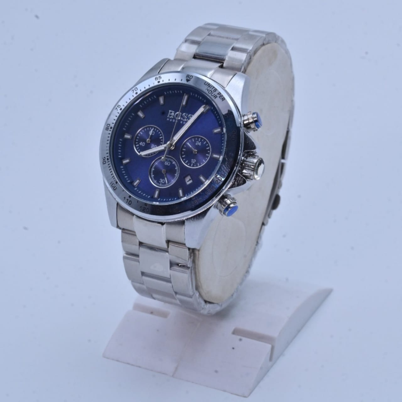 High Quality HUGO BOSS Modern Blue Dial Stainless Steel Men Watch|Bracelet Style Men Watch|Modern & Elegance Men Watch For Formal & Occasion Mens Wear