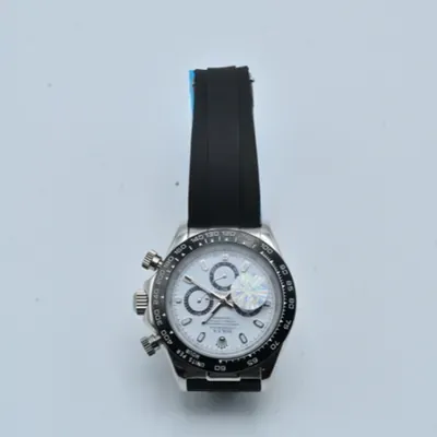 Luxury Rolex Watch with Black Bezel and Silver Dial With Black Rubber Straps