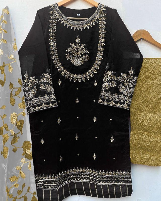 2 Pcs Girl's Organza Printed Kurta And Pajama