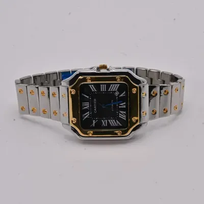 Cartier Santos Automatic Men's Watch – Two-Tone Luxury Timepiece Men's Watch|Sleek Black Dial With Roman Numerals Men's Watch |Stainless Steel Square Case Men's Watch
