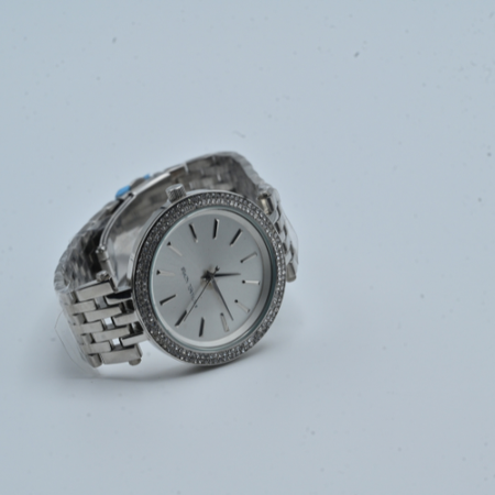 Michael Kors Silver Watch with Diamond-Studded Bezel