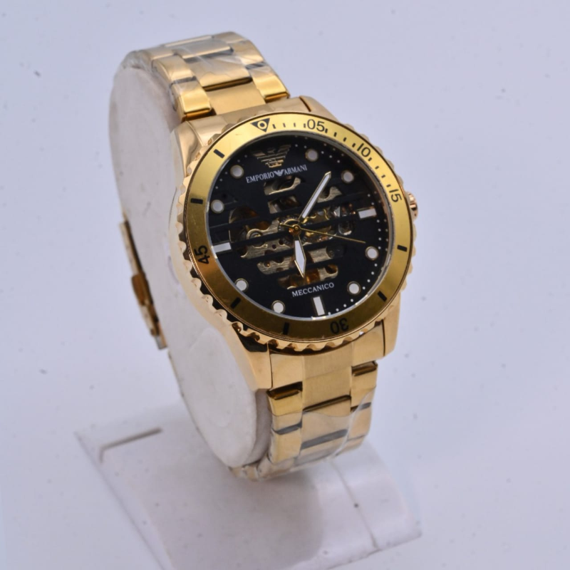 High Quality Emporio Armani Gold-Plated Skeleton Men Watch with Stylis Black Dial Men Watch , Stunning Timepiece Men Watch
