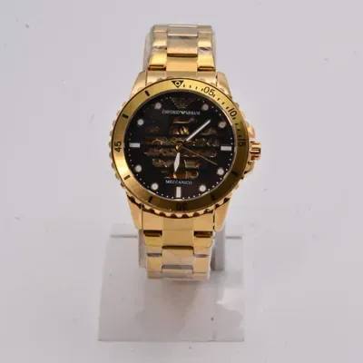 High Quality Emporio Armani Gold-Plated Skeleton Men Watch with Stylis Black Dial Men Watch , Stunning Timepiece Men Watch