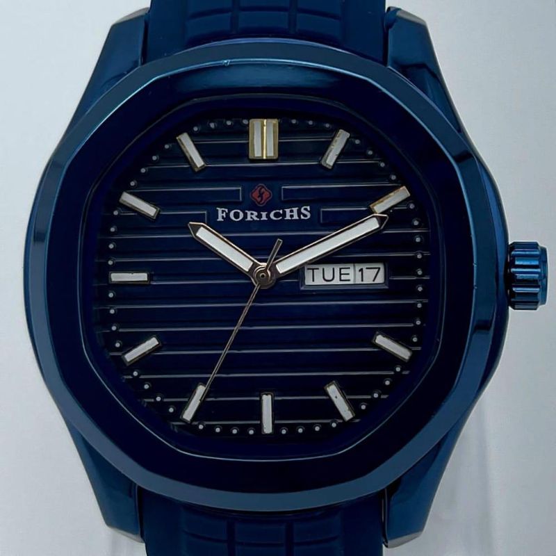 Men’s Stainless Steel Quartz Analogue Watch with Rubber Strap – Water Resistant & Gift Box Included