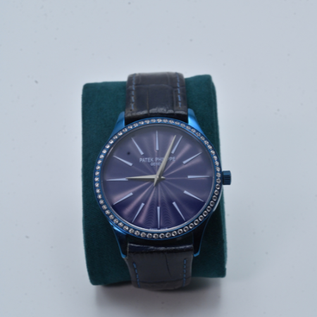 Patek Philippe Watch Blue Dial Diamond Bezel With leather Straps Timepiece – A Symbol of Elegance