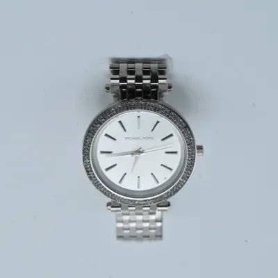 Michael Kors Silver Watch with Diamond-Studded Bezel