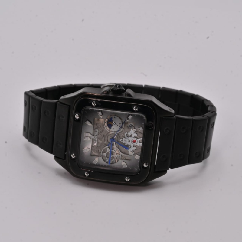 Cartier Santos Skeleton Bold Black Edition Men's Watch- Men's Luxury & Modern Watch | Stainless Steel Case Mens Watch
