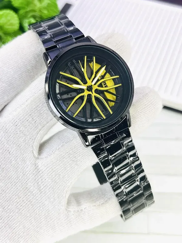 Men's Stainless steel Yellow Black Dial Watch 22mm