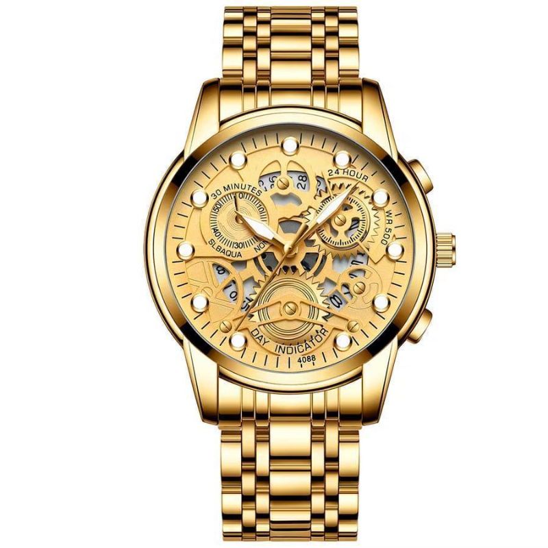 Men’s Golden Stainless Steel Chronograph Watch with Box – Luxury Timepiece