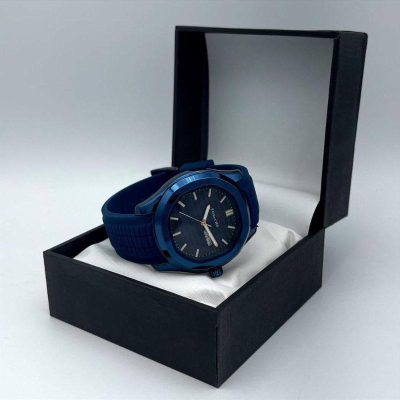 Men’s Stainless Steel Quartz Analogue Watch with Rubber Strap – Water Resistant & Gift Box Included