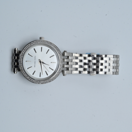 Michael Kors Silver Watch with Diamond-Studded Bezel