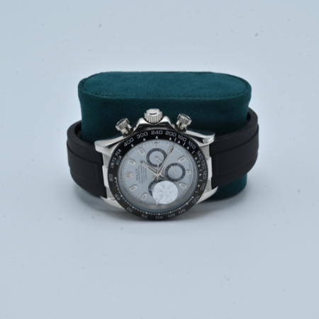 Luxury Rolex Watch with Black Bezel and Silver Dial With Black Rubber Straps