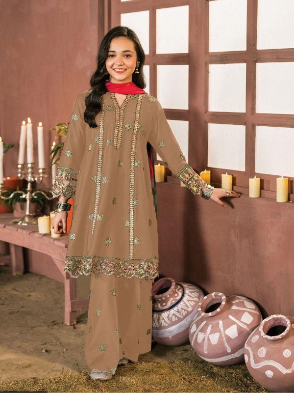 2 Pcs Girl's Cotton Embroidered Kurta And Pajama