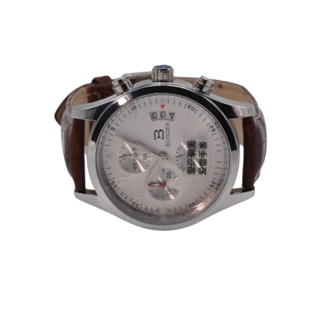 BINGER Elegant White Dial Men's Watch with Brown Leather Strap|casual Wear Watch and formal occasions Wear Watch