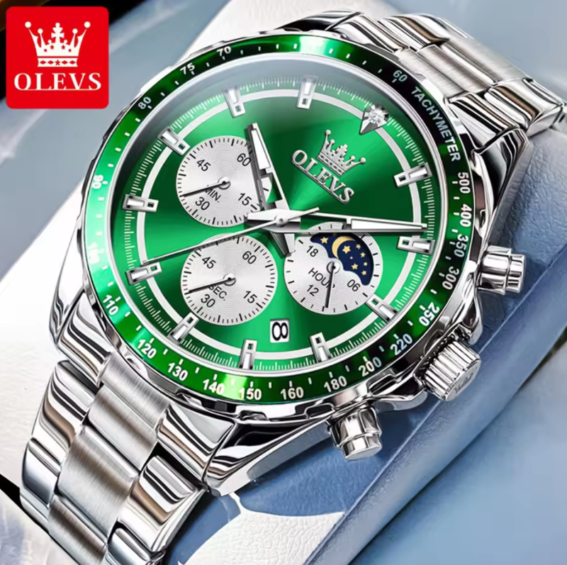 Sleek Design OLEVS Men's Watches Top Luxury Original Quartz Wrist Watch for Men Chronograph 24 hour Lunar Phase Calendar Waterproof ManWatch Sleek design
