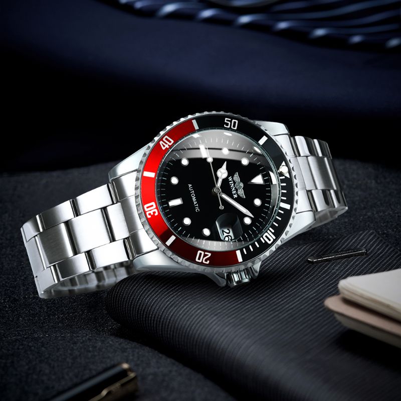 Classic Mechanical Watches Luxury WINNER Brand Business Automnatic Watch for Men Rotatable Bezel Luminous Dial Steel Strap Clock