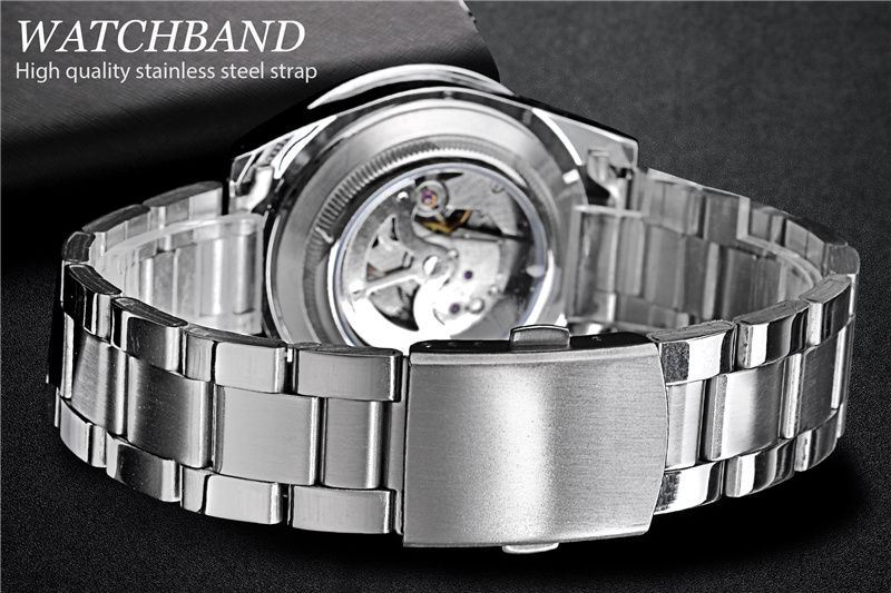 WINNER Classic Mechanical Watches Luxury Brand Business Automnatic Watch for Men Rotatable Bezel Luminous Dial Steel Strap Clock