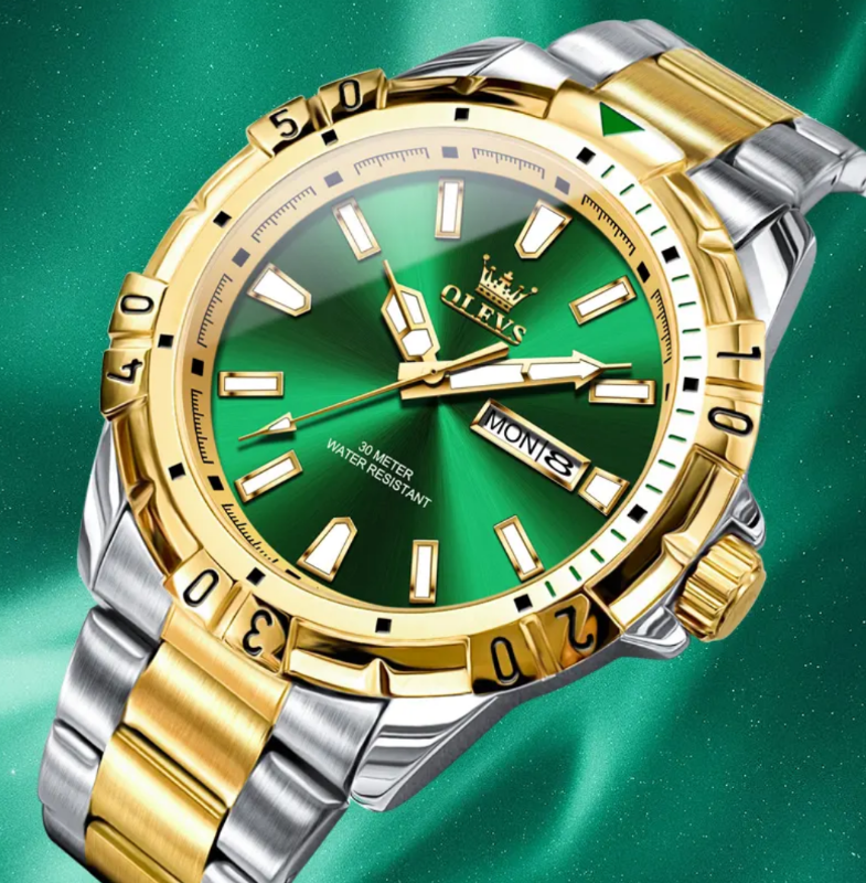 OLEVS 5560 Diving Series Quartz Wrist Watches for Men Stainless Steel Waterproof Calendar Luminous Luxury Men's Watch Classic Look
