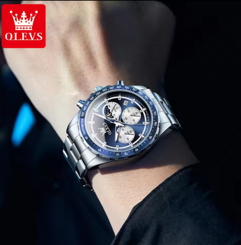 OLEVS Men's Watches Top Luxury Original Quartz Wrist Watch for Men Chronograph 24 hour Lunar Phase Calendar Waterproof Man Watch Top