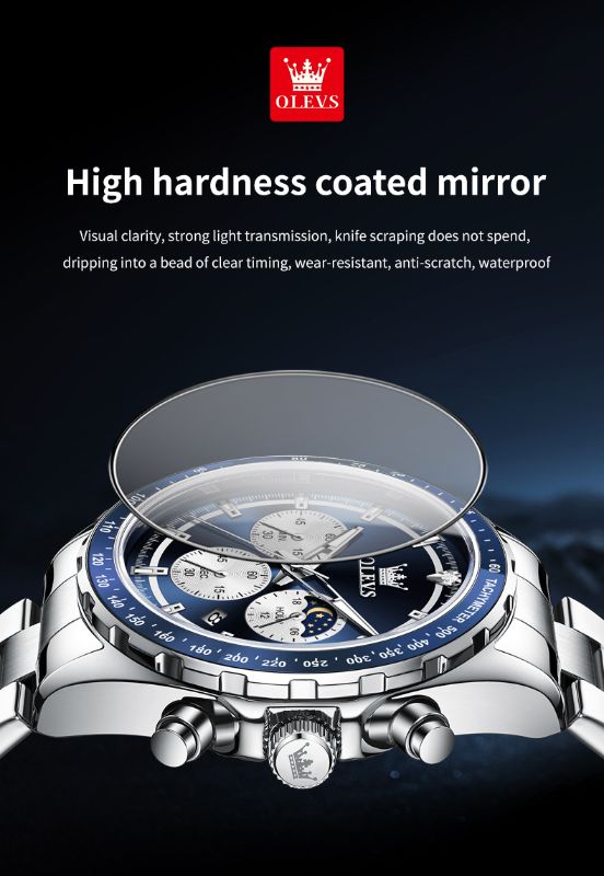 OLEVS Men's Watches Top Luxury Original Quartz Wrist Watch for Men Chronograph 24 hour Lunar Phase Calendar Waterproof Man Watch Top