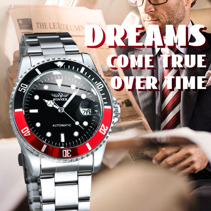 Classic Mechanical Watches Luxury WINNER Brand Business Automnatic Watch for Men Rotatable Bezel Luminous Dial Steel Strap Clock