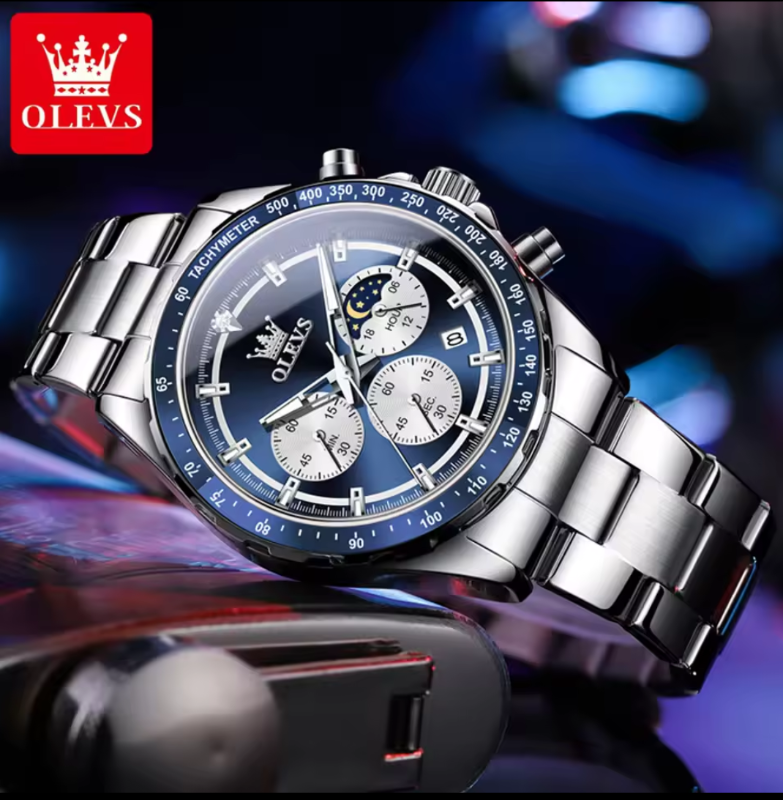 OLEVS Men's Watches Top Luxury Original Quartz Wrist Watch for Men Chronograph 24 hour Lunar Phase Calendar Waterproof Man Watch Top