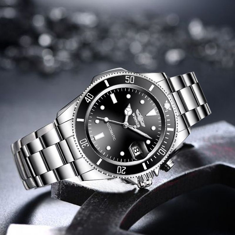 WINNER Classic Mechanical Watches Luxury Brand Business Automnatic Watch for Men Rotatable Bezel Luminous Dial Steel Strap Clock