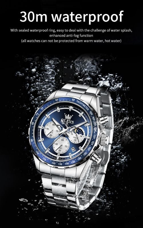 OLEVS Men's Watches Top Luxury Original Quartz Wrist Watch for Men Chronograph 24 hour Lunar Phase Calendar Waterproof Man Watch Top
