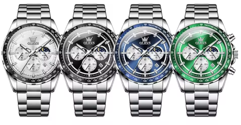OLEVS Men's Watches Top Luxury Original Quartz Wrist Watch for Men Chronograph 24 hour Lunar Phase Calendar Waterproof ManWatch Sleek design
