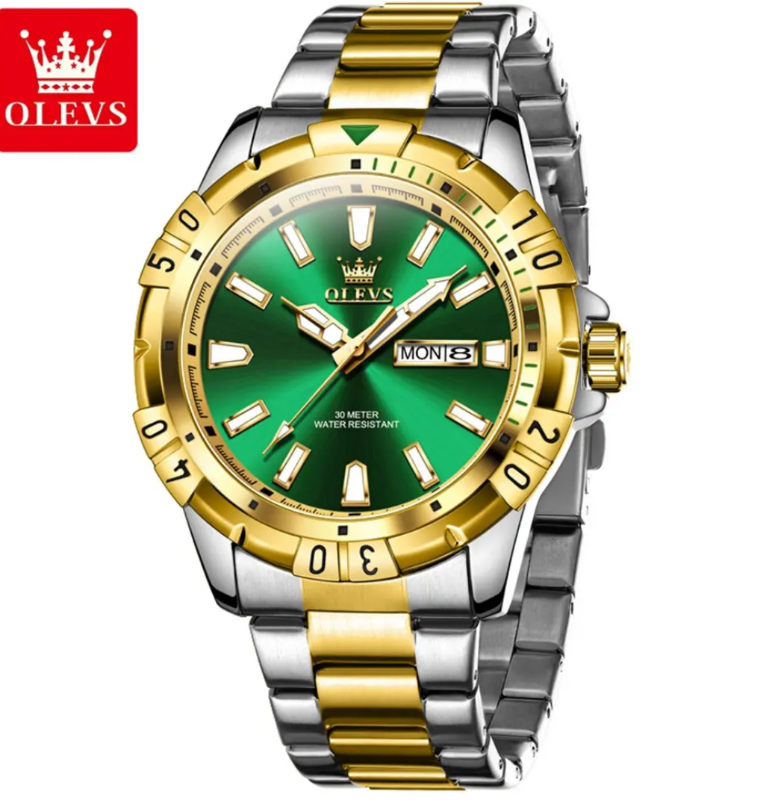 OLEVS 5560 Diving Series Quartz Wrist Watches for Men Stainless Steel Waterproof Calendar Luminous Luxury Men's Watch Classic Look