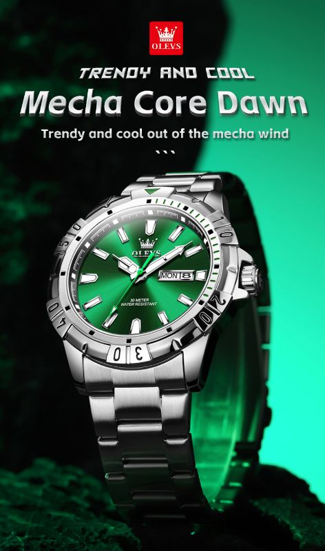 OLEVS 5560 Diving Series Quartz Wrist Watches for Men Stainless Steel Waterproof Calendar Luminous Luxury Men's Watch New Look