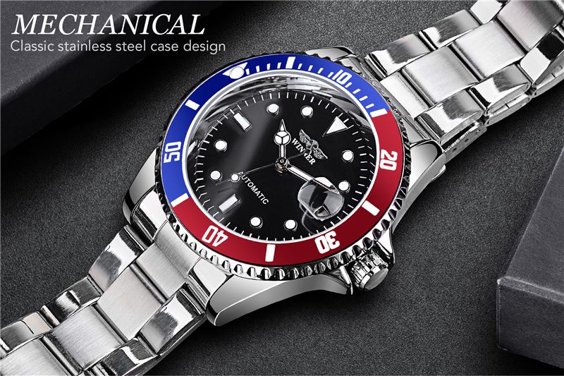 WINNER Brand Classic Mechanical Watches Luxury  Business Automnatic Watch for Men Rotatable Bezel Luminous Dial Steel Strap Clock