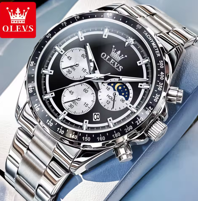 OLEVS Men's Watche*s Top Luxury Original Quartz Wrist Watch for Men Chronograph 24 hour Lunar Phase Calendar Waterproof Man Watch