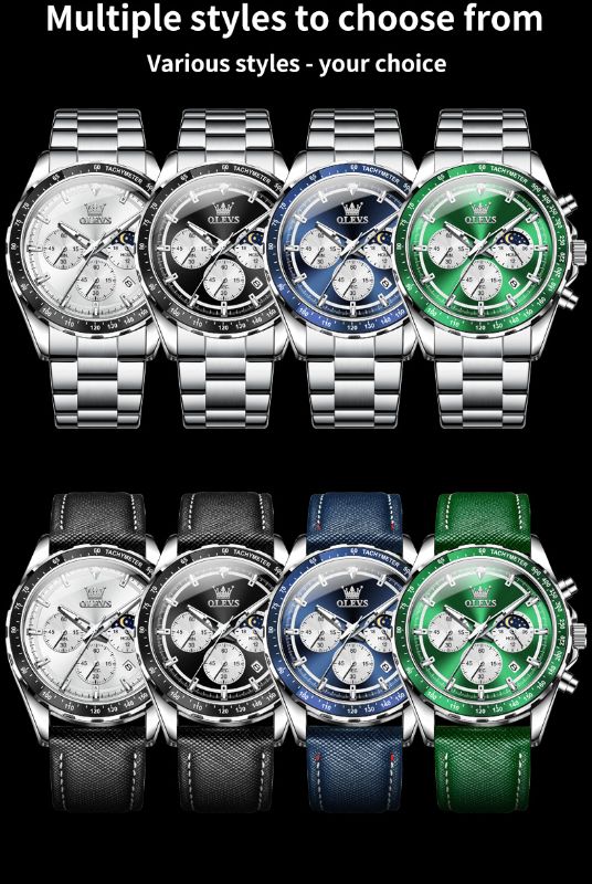 Sleek Design OLEVS Men's Watches Top Luxury Original Quartz Wrist Watch for Men Chronograph 24 hour Lunar Phase Calendar Waterproof ManWatch Sleek design