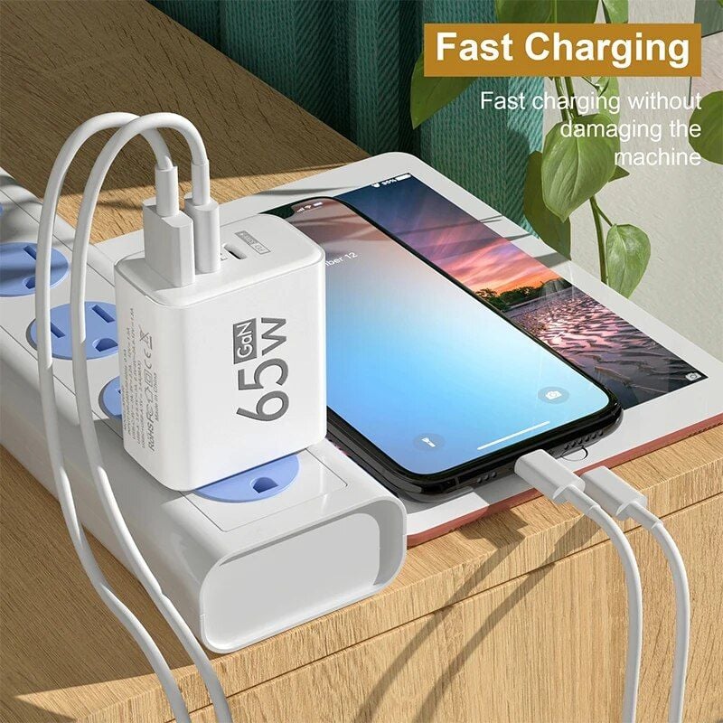 GaN 65W USB Type-C PD 3.0 Quick Charger | Fast Wall Adapter for iPhone 15, Samsung, Xiaomi, Huawei, OnePlus
