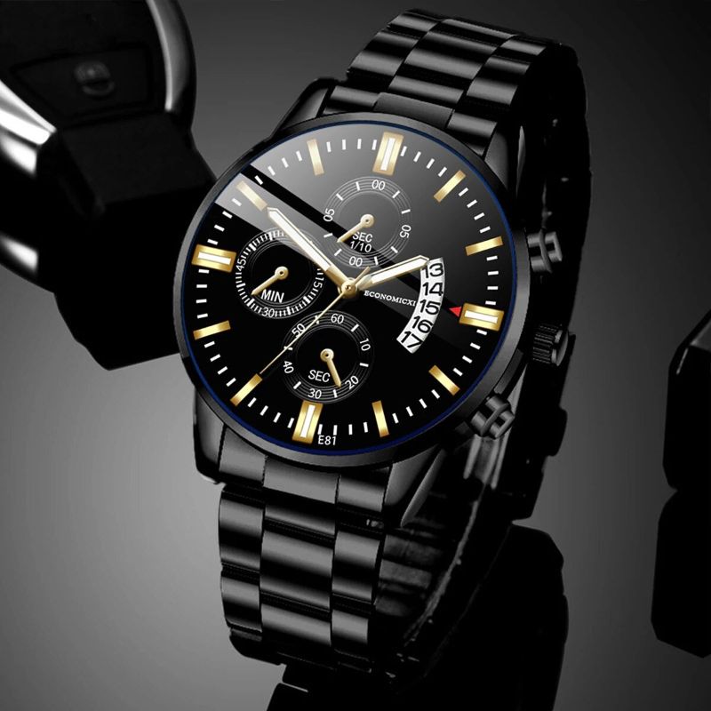 Q-2541 Men’s Fashion Business Casual Quartz Watch &amp; Alloy Bracelet Set