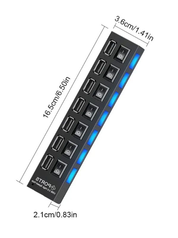 7-Port USB Splitter Hub with Independent Switches – Laptop & Desktop Expander