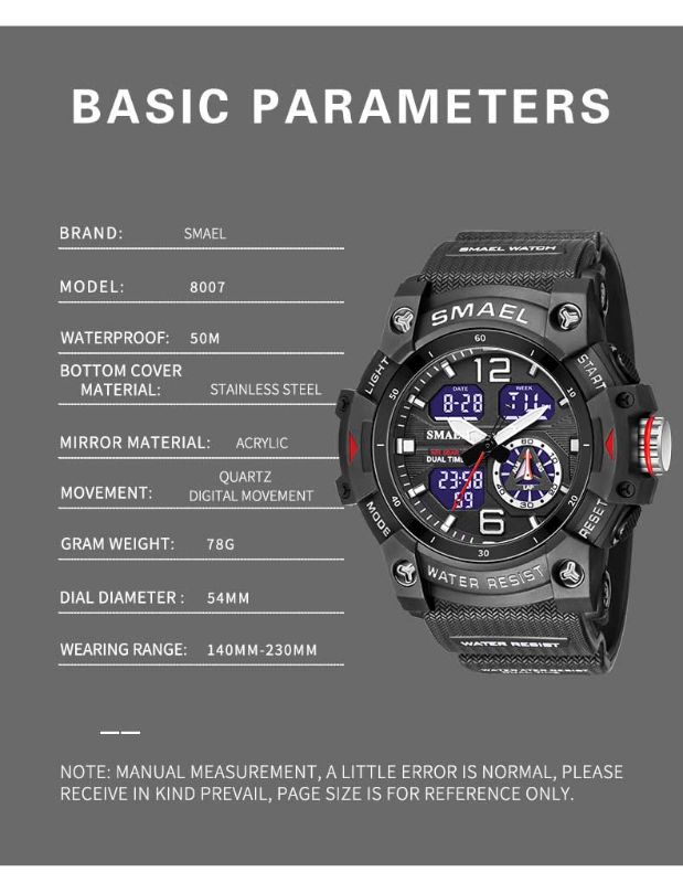 SMAEL-80070 Military Sport Watch for Men – Waterproof LED Digital Wristwatch