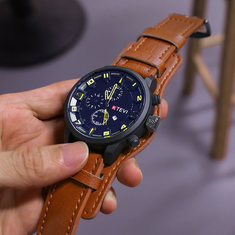 YIKAZE R-1150 Retro Men's Watches Classic Luxury Business Quartz Watch Fashion Big Dial Leather Strap Date Military Wristwatch for Men