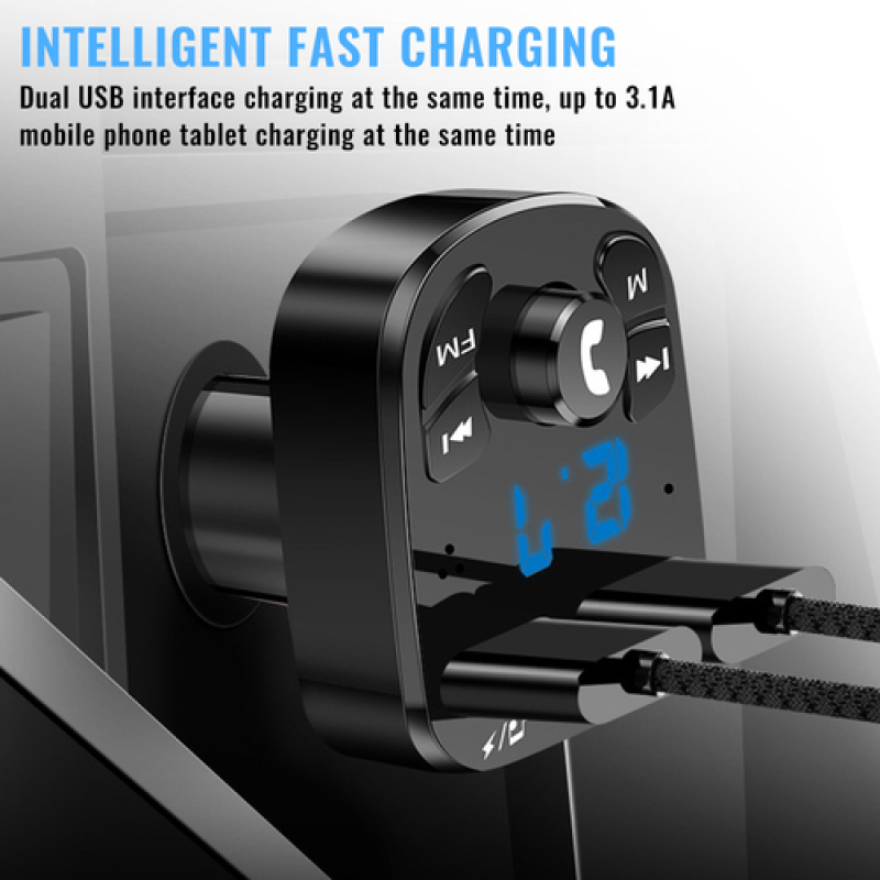 OLAF Car Bluetooth 5.0 FM Transmitter & Dual USB Car Charger – 3.1A Fast Charging MP3 Receiver