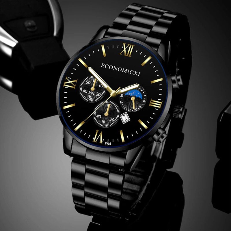 Q-3540 Quartz Watch 2Pcs Men’s Fashion Business Casual Quartz Watch &amp; Alloy Bracelet Set