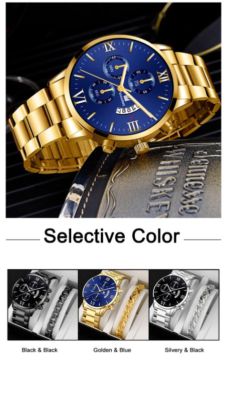 Q-1570 Men’s Fashion Business Quartz Watch with Stainless Steel Band &amp; Bracelet