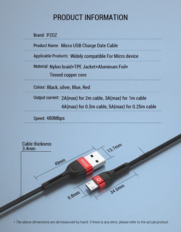 PZOZ Micro USB Cable | Fast Charging Cord for Samsung & Android Phones