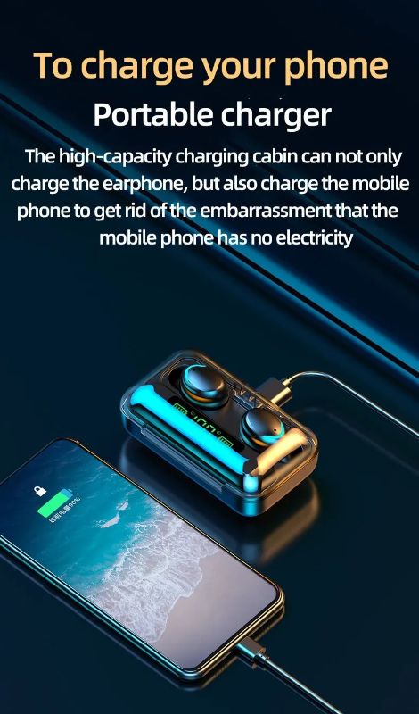 F9 A Plus TWS Wireless Earbuds – Waterproof, HD Calling & LED Display with power Bank